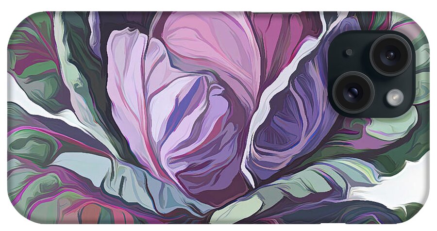 Purple Cabbage iPhone Case featuring the digital art Purple Cabbage painting by Cathy Anderson