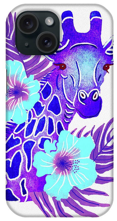 Purple iPhone Case featuring the painting Purple Giraffe Tropical Jungle Safari by Christina Wedberg