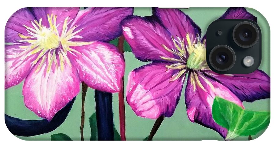  iPhone Case featuring the painting Asian Virginsbower - Clematis Florida by Lianne Schneider