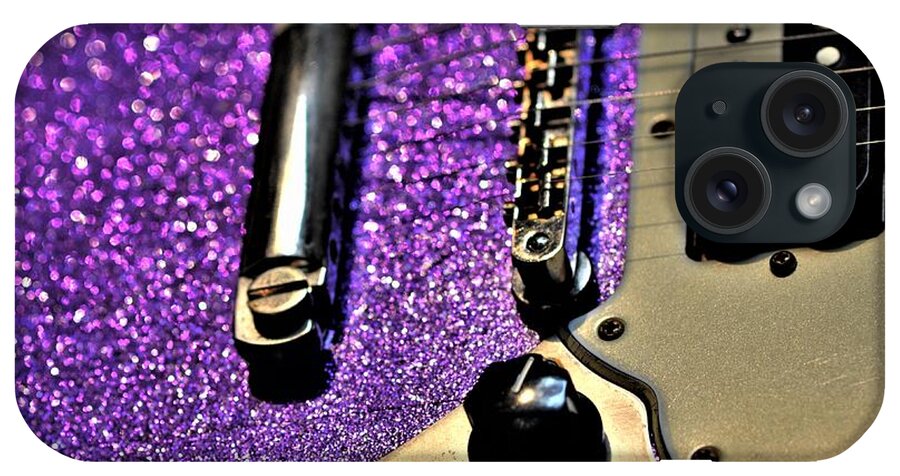 Fender iPhone Case featuring the photograph Fender Mustang Guitar Purple Lavender Sparkle Vintage by Guitarwacky Fine Art