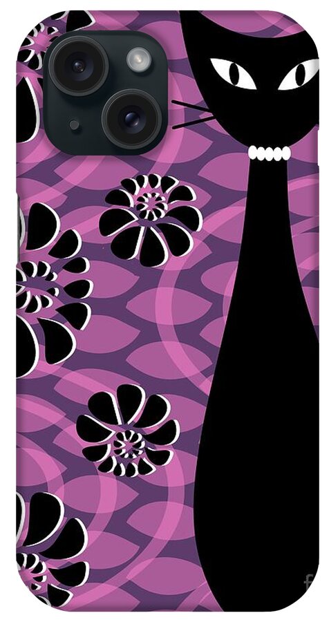 Abstract Cat iPhone Case featuring the digital art Purple Pink Mod Cat 2 by Donna Mibus