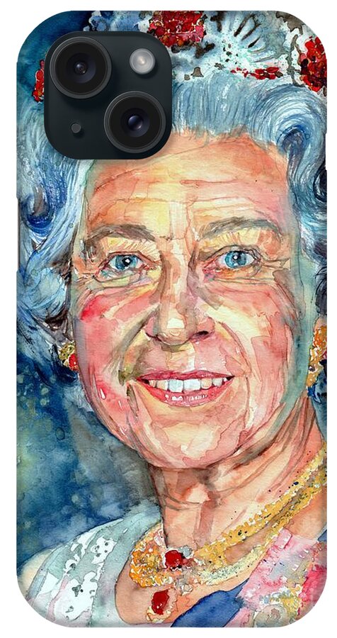 Queen iPhone Case featuring the painting Queen Elizabeth II Portrait by Suzann Sines