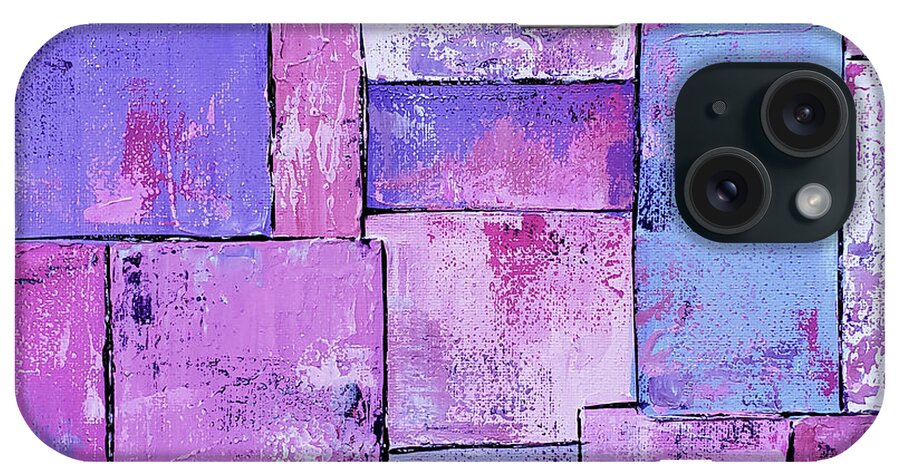 Pink Abstract iPhone Case featuring the painting QUILTED Abstract Squares in Pink Purple Lavender Lilac by Lynnie Lang