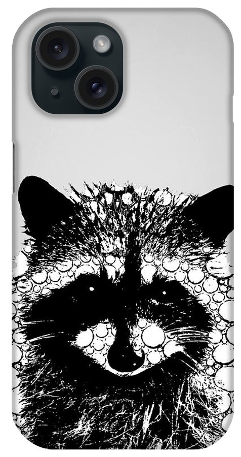 Raccoon iPhone 15 Case featuring the mixed media Raccoon 26 by Lucie Dumas