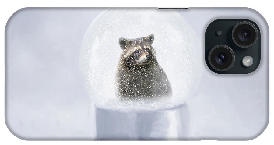 Snow Globe iPhone Case featuring the mixed media Raccoon in a Snowglobe by Elisabeth Lucas