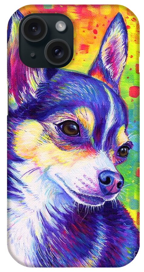 Chihuahua iPhone Case featuring the painting Rainbow Chihuahua by Rebecca Wang