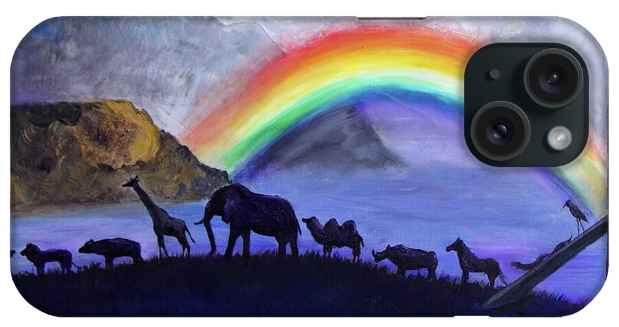 Rainbow iPhone Case featuring the painting Rainbow covenant by Evelyn Snyder