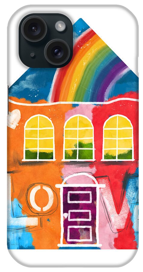 House iPhone Case featuring the mixed media Rainbow House- Art by Linda Woods by Linda Woods