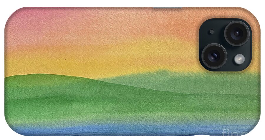 Rainbow iPhone Case featuring the painting Rainbow Landscape by Lisa Neuman