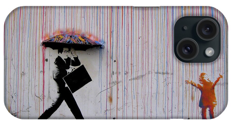 Rainbow Rain Girl iPhone Case featuring the photograph Rainbow Rain Girl by Banksy