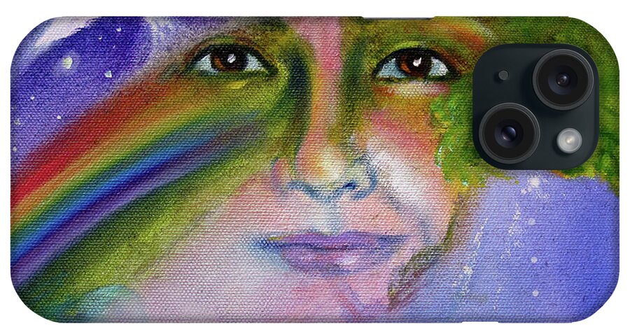 Face Mask iPhone Case featuring the painting Rainbow Vision by Sofanya White