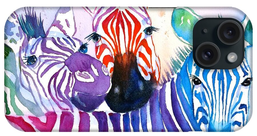 Zebras iPhone Case featuring the painting Rainbow Zebra's by Carlin Blahnik CarlinArtWatercolor