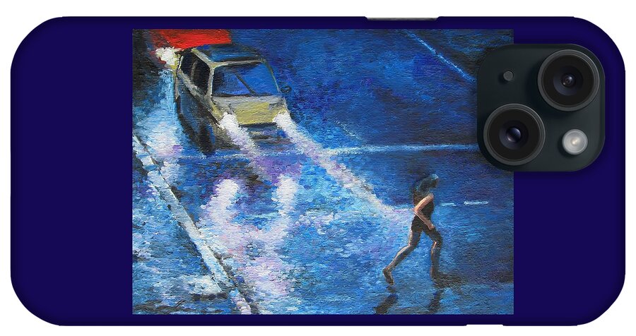Jogger iPhone Case featuring the painting Rainy Night Runner by Dan Haraga