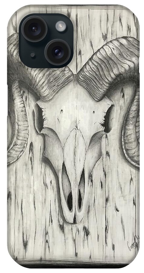 Ram iPhone Case featuring the drawing Ram Skull by Gregory Lee