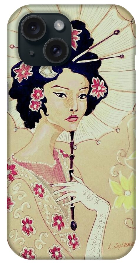 Geisha iPhone Case featuring the drawing Real beauty by Lana Sylber