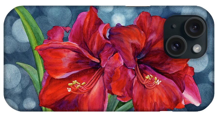 Red Amaryllis iPhone Case featuring the painting Amaryllis Duo by Hailey E Herrera