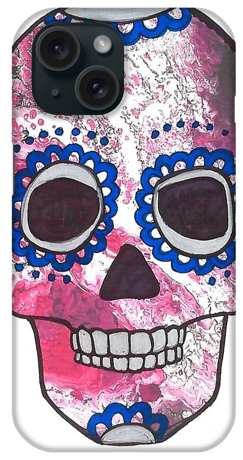 Patriotic Colors Sugar Skull iPhone Case featuring the mixed media Red and Blue Sugar Skull by Expressions By Stephanie