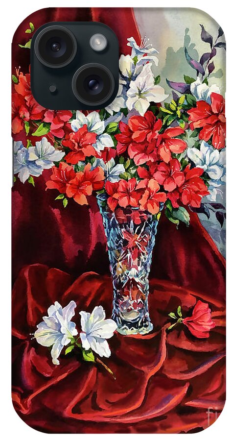 Still Life iPhone Case featuring the painting Red and White Azaleas by Maria Rabinky