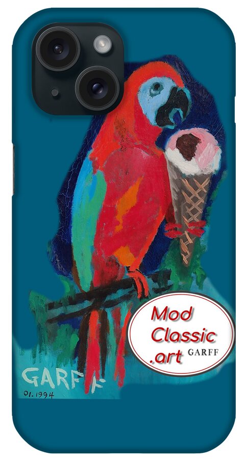 Parrot iPhone Case featuring the painting Red Ara with Ice Cream ModClassic Art by Enrico Garff