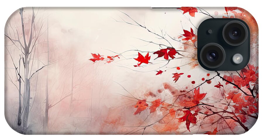 Gray And Red Art iPhone Case featuring the painting Red Autumn Leaves by Lourry Legarde