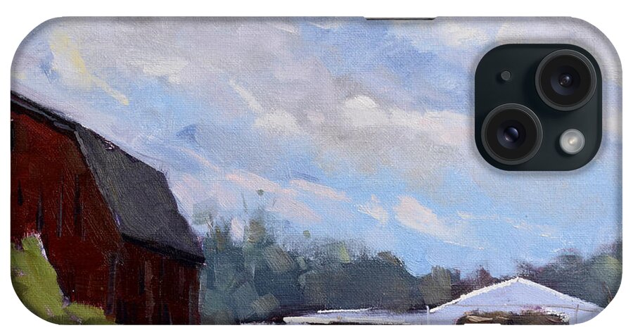 Red Barn iPhone Case featuring the painting Red Barn at the Farm by Ylli Haruni