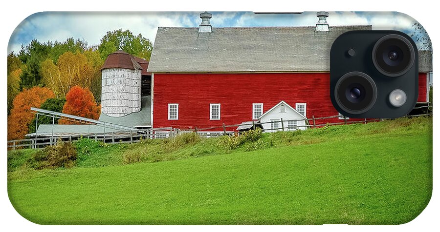 Woodstock iPhone Case featuring the photograph Red Barn in Woodstock, Vermont during Autumn by Mitchell R Grosky