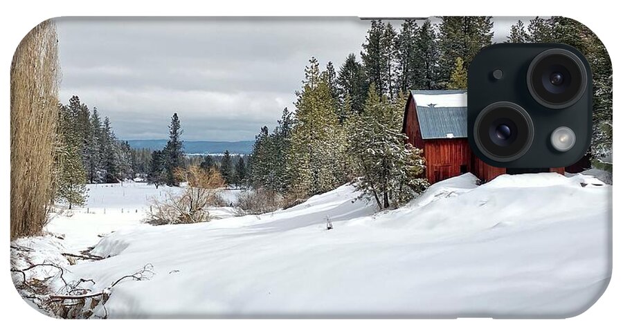 Red Barn iPhone Case featuring the photograph Red Barn - Winter Snow by Jerry Abbott