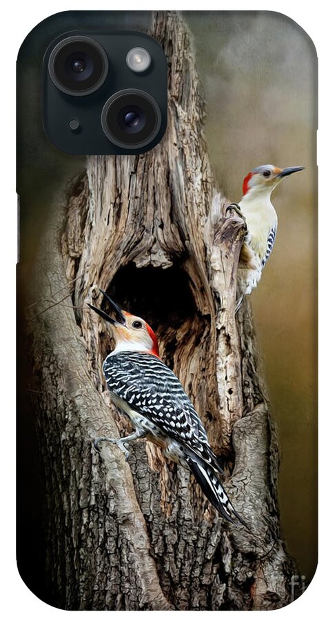 Red Bellied Woodpecker iPhone Case featuring the mixed media Red Bellied Woodpeckers by Kathy Kelly