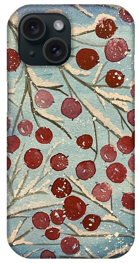 Red Berries iPhone Case featuring the painting Red Berries in Snow by Lisa Neuman