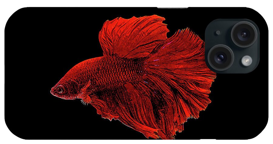 Red iPhone Case featuring the painting Red Betta Splendens - Siamese Fighting Fish by Custom Pet Portrait Art Studio