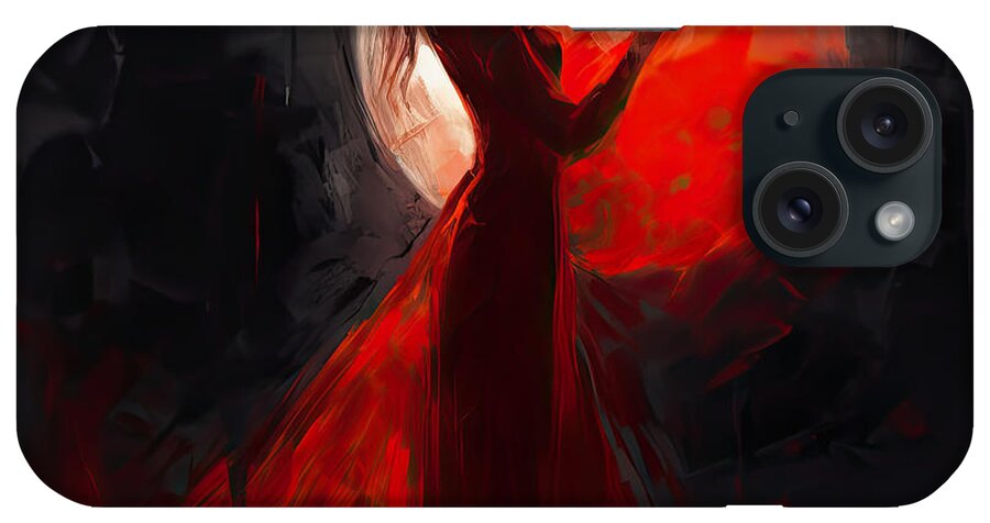 Lady In Red iPhone Case featuring the digital art Red Embrace - Moon Lover Art by Lourry Legarde
