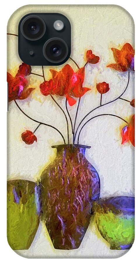 Red iPhone Case featuring the photograph Red Flowers In Copper Vase by Carolyn Marshall