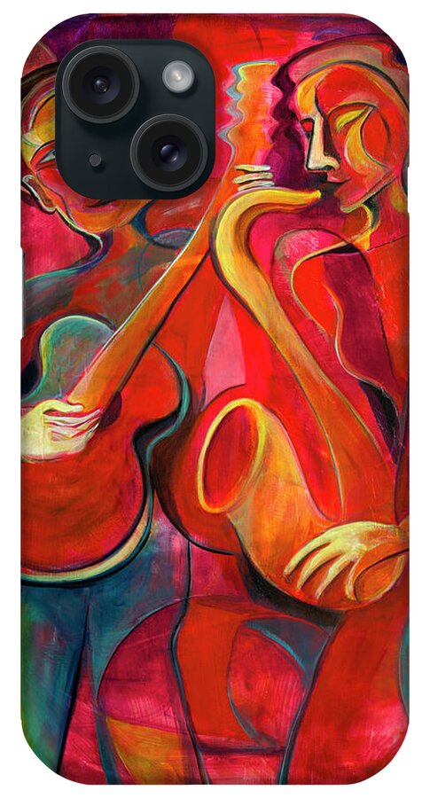 Music iPhone Case featuring the painting Red Hot Duo by Mary DeLave