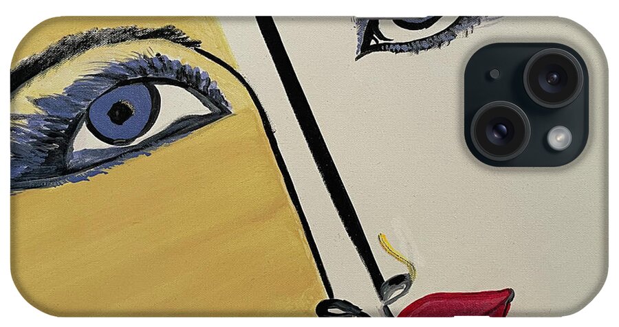 Red iPhone Case featuring the painting Red Lips Plus Blue Eyes by Leslie Porter