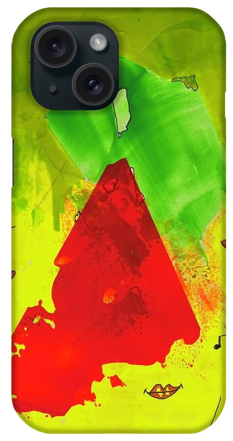  iPhone Case featuring the mixed media Red on Green with Music 111410 by Lew Hagood