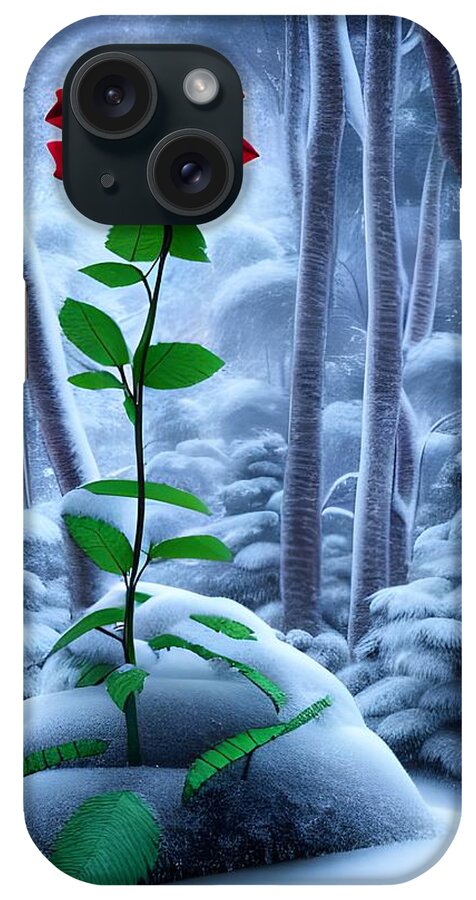 Digital iPhone Case featuring the digital art Red Rose in the Snow by Beverly Read