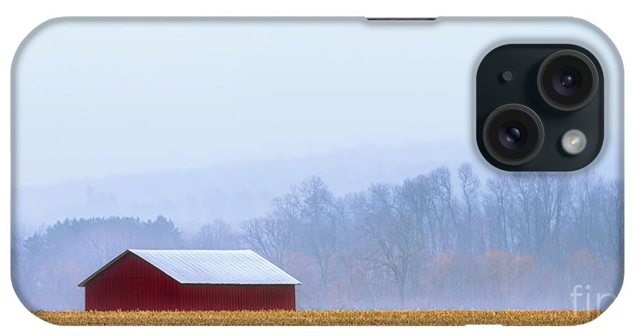 Farm iPhone Case featuring the photograph Red Shed in Fog by Trey Foerster