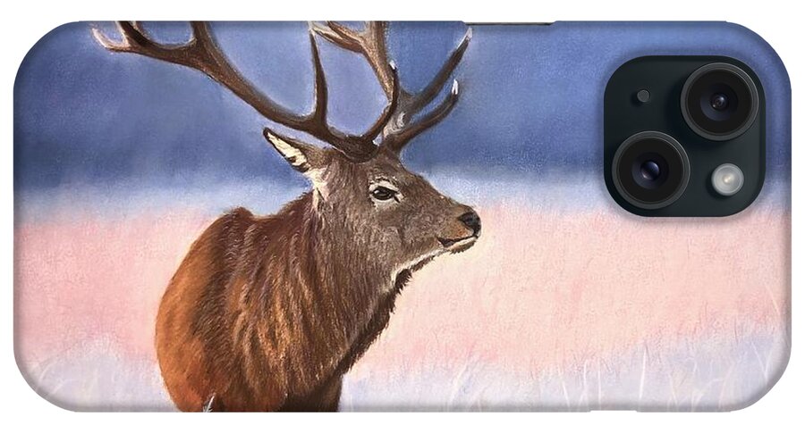 Bull iPhone Case featuring the pastel Red Stag by Marlene Little