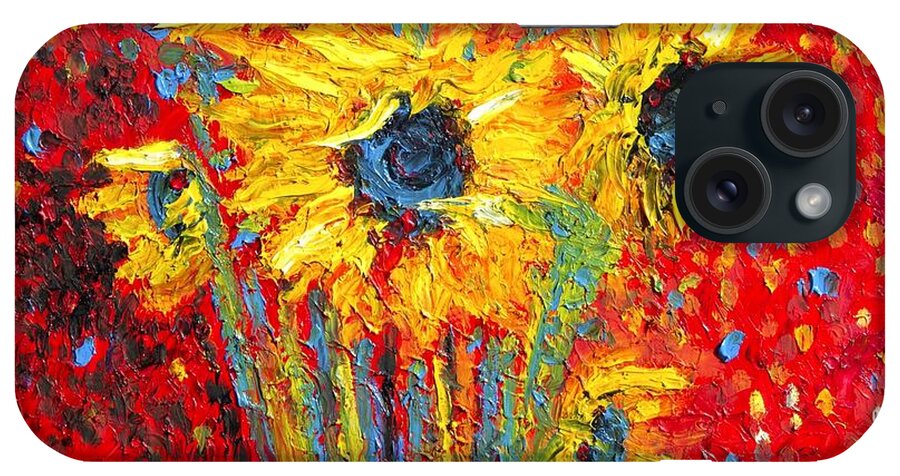  iPhone Case featuring the painting Red Sunflowers by Chiara Magni