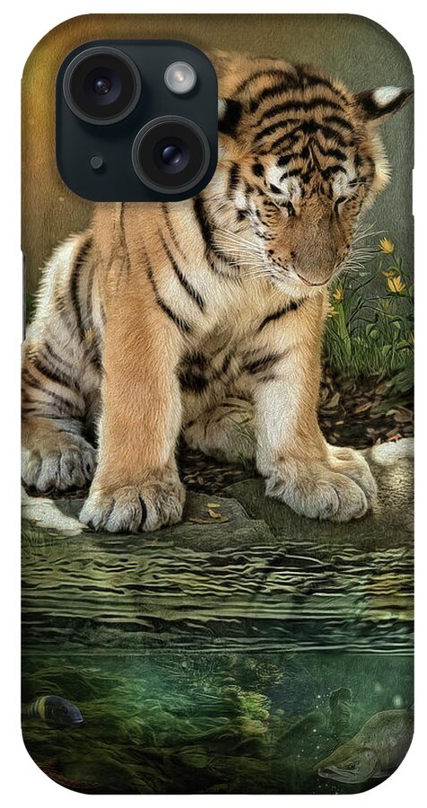 Tiger iPhone Case featuring the digital art Reflecting by Maggy Pease