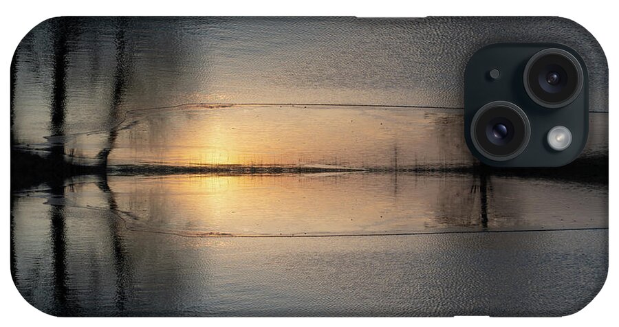 Abstract iPhone Case featuring the digital art Reflection of sunlight and trees in the water 1 by Adriana Mueller