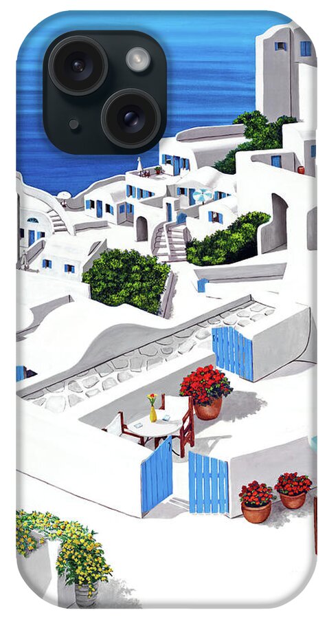 Santorini iPhone Case featuring the painting Remembering Santorini-Prints-wider view by Mary Grden