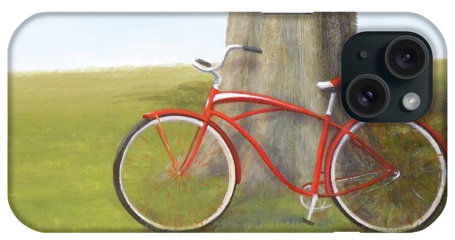 Red Bicycle iPhone Case featuring the painting Retired by Phyllis Andrews