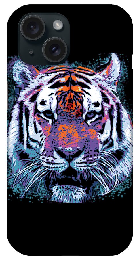Funny iPhone Case featuring the digital art Retro 80s Tiger Face Splatter Paint by Flippin Sweet Gear