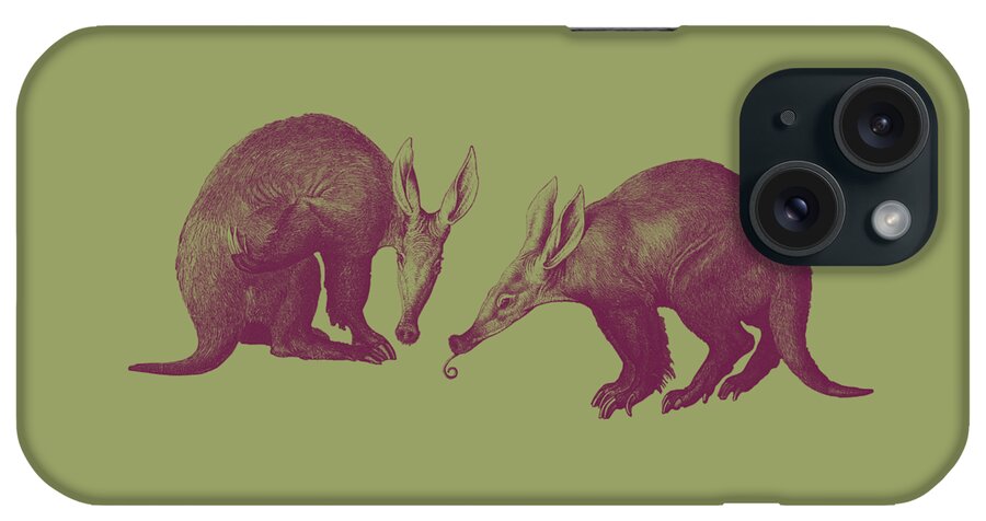 Aardvark iPhone Case featuring the digital art Retro Colored Aardvark Art by Madame Memento