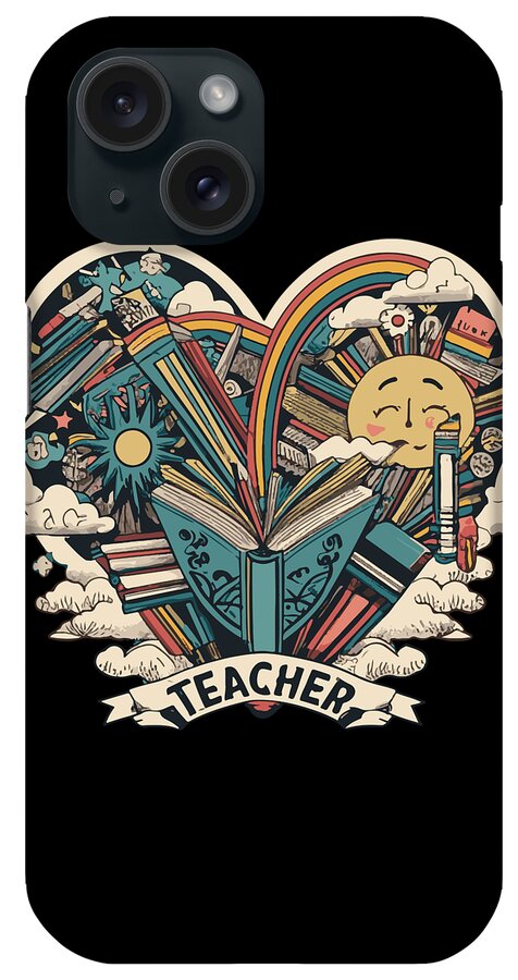 Teacher Appreciation iPhone Case featuring the digital art Retro Teacher Love Appreciation Back to School by Flippin Sweet Gear