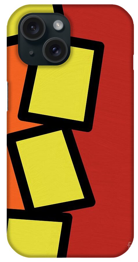 Retro iPhone Case featuring the mixed media Retro Yellow Rectangles 2 by Donna Mibus