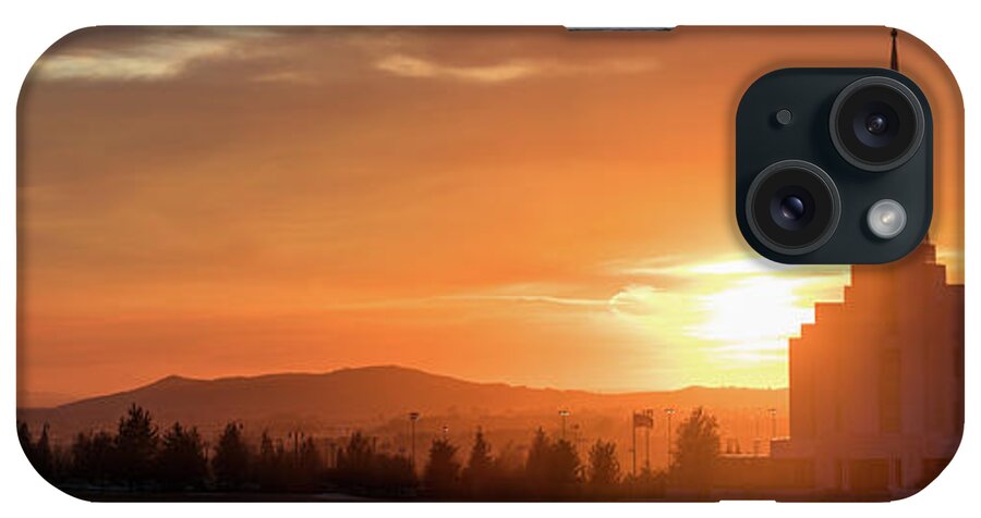 Canon iPhone Case featuring the photograph Rexburg Temple Sunset - Panorama by Bret Barton