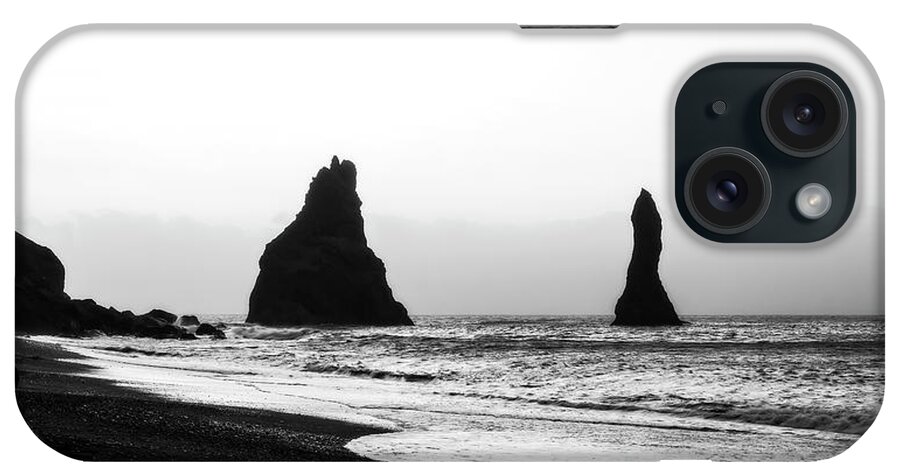Iceland iPhone Case featuring the photograph Reynisfjara Beach Iceland Black and White by Catherine Reading