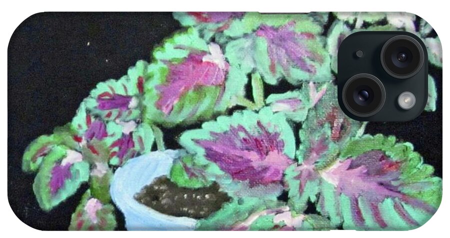Rosh Hashanah iPhone 15 Case featuring the painting RH card with coleus 5782 by Linda Feinberg